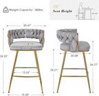VECELO Bar Stools Set of 4, Counter Height Bar Stools, 26 inch Seat Barstools with Woven Back and Footrest for Kitchen Island Counter, Grey