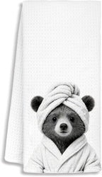 Funny Bear Bathroom Hand Towels, Bear Lovers Gifts for Women, Animal Lover Gifts, Black and White Farmhouse Wild Animal Decorative Hand Towels for Bathroom Decor, 16x24 Inch