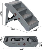 Foldable Pet Stairs with Non-Slip Surface, Portable Dog Steps Ramp for High Beds, Couches, Cars and SUVs, Support Up to 150lbs, Waterproof, Grey