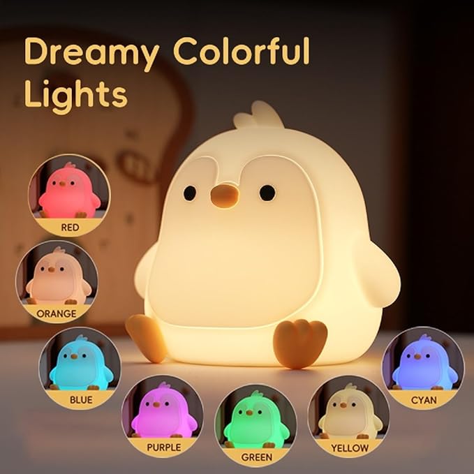 Penguin Night Light for Adults Kids,Dimmable Cute Silicone Animal Nightlight with 7 Colors and 30min Timer Penguin Lamp, Rechargeable Bedside Touch Lamp for Christmas Gifts Kawaii Room Decor