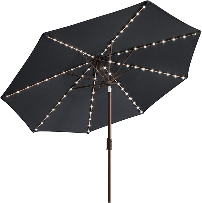 EliteShade USA 10-Year-Non-Fading Solar 9ft Market Umbrella with 80 LED Lights Patio Umbrellas Outdoor Table Umbrella with Ventilation, Black