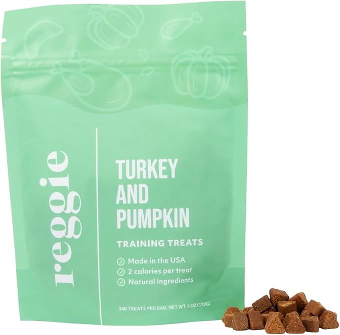 Reggie Forager Ball & Training Treats for Dogs | Enrichment Toy + Healthy Turkey & Pumpkin Training Treats | Reduces Boredom, Stress & Hyperactivity | Low-Calorie, Protein-Packed | 340 Treats