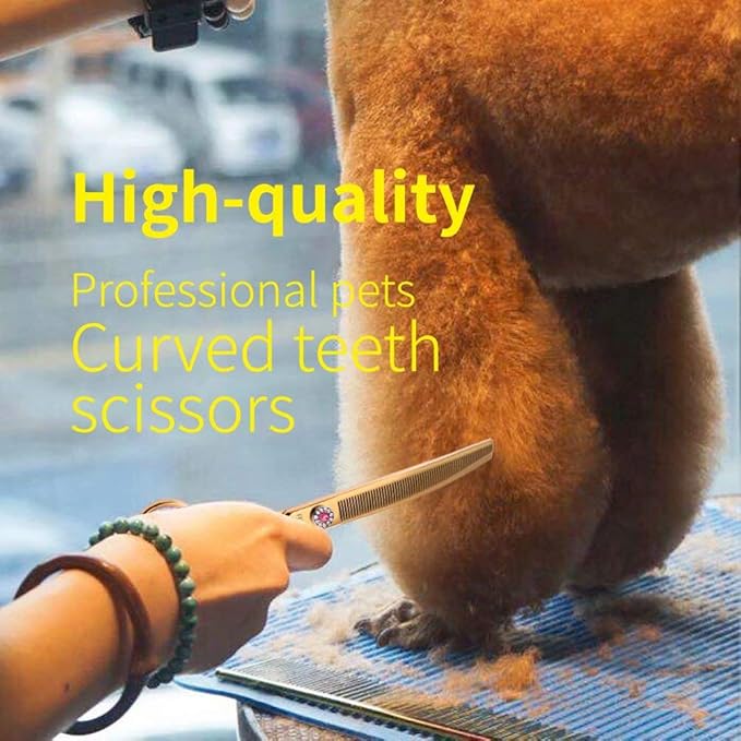 Fenice Peak Professional Dog Grooming Scissors Pet Curved Thinning Shears 7.0'' Extremely Sharp Blades 440C Steel Thinning Scissors Durable Smooth Motion & Fine Cut for Dogs and Cats(Gold)