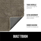 GORILLA GRIP SoakSTOPPER Dog Door Mat, 36x24 Machine Washable Rug Absorbent Doormat Captures Moisture Mud Dirt, Quick Dry Soft Chenille Entryway Rugs Indoor Entrance Mats for Dog Paws, Cappuccino