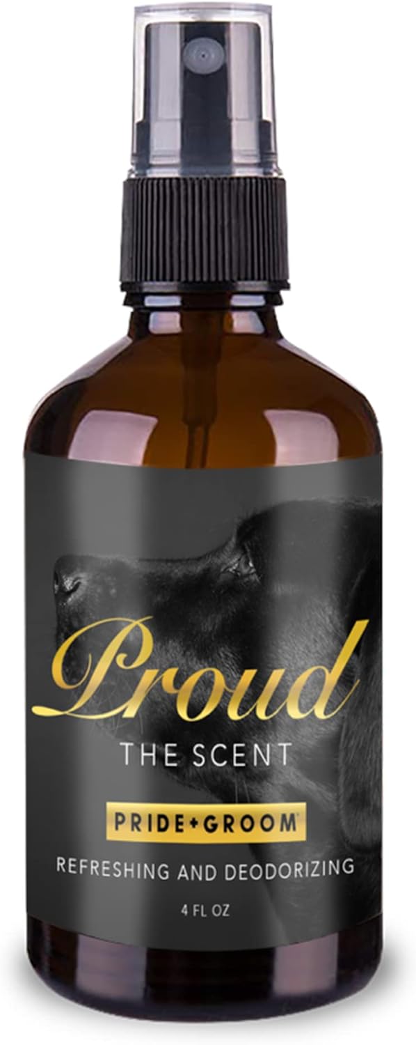 Pride and Groom Proud – Long Lasting Luxurious Dog Grooming Spray & Pet Deodorizer with Uniquely Uplifting, Fresh and Clean Signature Scent, Safe for Sensitive Skin & Noses – 4 fl oz