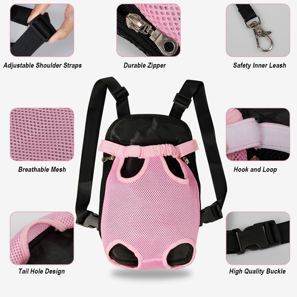 FEimaX Dog Carrier Backpack Pet Legs Out Front Cat Travel Bag, Adjustable Puppy Backpacks Carriers Hands-Free for Small Medium Dogs Cats Hiking Traveling Camping Daily Walking (X-Large, Pink)