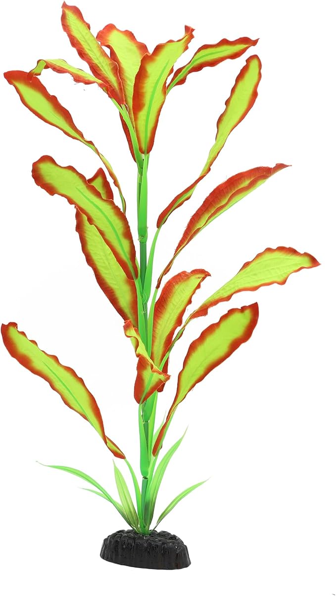 ALEGI Silk Aquarium Plants, 16 Inch Artificial Silk Plants Decorations for Fish Tank,Aquarium Décor Plastic Plants (Light Green with Red, 2 Pack)