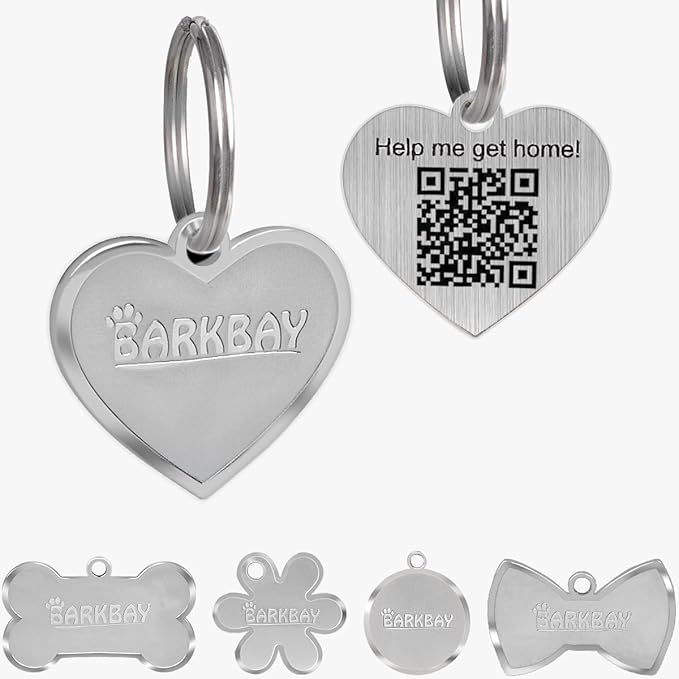 Dog Tags Personalized for Pets,Dog Name Tags QR Code,No Subscription Fees,Modifiable Pet Online Profile,Stainless Steel,No App Required,for Dogs and Cats Small,Medium,Large(Heart,Regular)