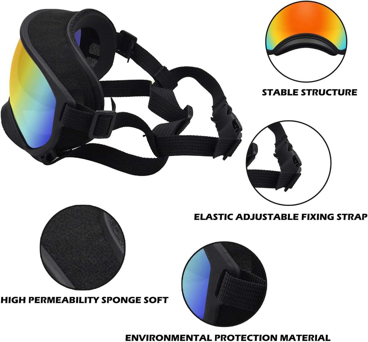 Medium Dog Sunglasses with Adjustable Strap UV Protection, Winproof Dog Puppy Sunglasses, Suitable for Medium Dog Pet Glasses, Dogs Eyes Protection,Soft Dog Goggles