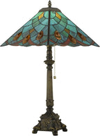 Tiffany Table Lamps Sky Blue Stained Glass Crystal Style Mission Desk Lamp 12X12X24 Inch Bronze Resin Base