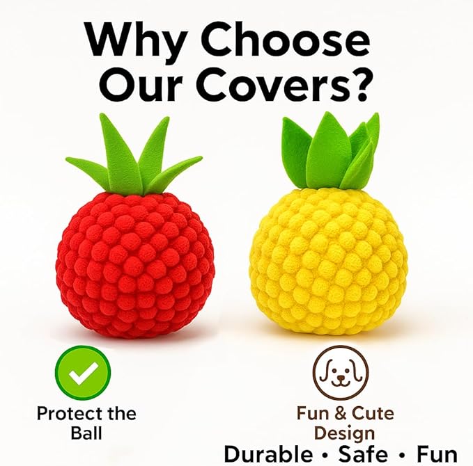2Pcs Dog Ball Covers – Plush Tomato & Pineapple Sleeves for Interactive Dog Toys, Soft Durable Protectors for Automatic Rolling Bouncing Balls, Extend Toy Life, Fun for Small Medium Large Dogs