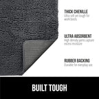GORILLA GRIP SoakSTOPPER Dog Door Mat, 36x24 Machine Washable Rug Absorbent Doormat Captures Moisture Mud Dirt, Quick Dry Soft Chenille Entryway Rugs Indoor Entrance Mats for Dog Paws, Charcoal