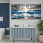 hyidecorart Large Wall Art For Living Room Modern Wall Decor For Office Blue Beach Painting Sea Waves Sunshine Wall Pictures Bedroom Home Decoration Prints Posters Mural Artwork Ready To Hang 60x30