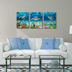AHUASJART Canvas Wall Art for Living Room family Wall decor for Bedroom Bathroom Wall Decoration blue Ocean Sea Turtle Paintings Modern shark Pictures Artwork office Ready to Hang 12" x 16" 3 Piece