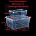 2 Pack Reptile Box Escape-Proof Breeding House Portable Reptile Terrarium Habitat for Reptile Crickets Snails Hermit Crabs Baby Tortoise Snakes Tarantulas Geckos Frogs Lizards (S and L)