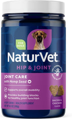 NaturVet Hemp Joint Health, Joint Care Support Supplement for Dogs, Soft Chews, 60ct Made in The USA