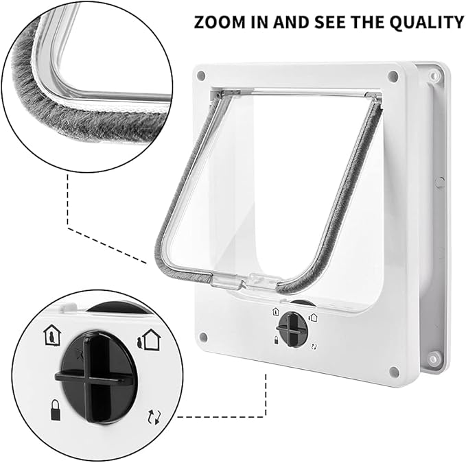 EASY JOY Cat Doors(Outer Size 8.6" x 7.5"), 4-Way Locking Cat Door for Interior Exterior Doors, Weatherproof pet Door with Magnet for Cat or Dog < 16.1 inches in Girth(White M)