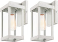 mirrea 11" Classic Outdoor Wall Sconce 1 Light in Rectangular Metal Frame and Clear Glass Shade Waterproof Porch Light Patio Light Pack of 2 (Matte White)