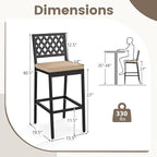 COSTWAY Outdoor Bar Chairs Set of 2, Armless Heavy-Duty Metal Frame Counter Height Chairs with Removable Cushions, Footrest, Ergonomic Backrest, Upholstered Barstools for Patio, Poolside, Backyard