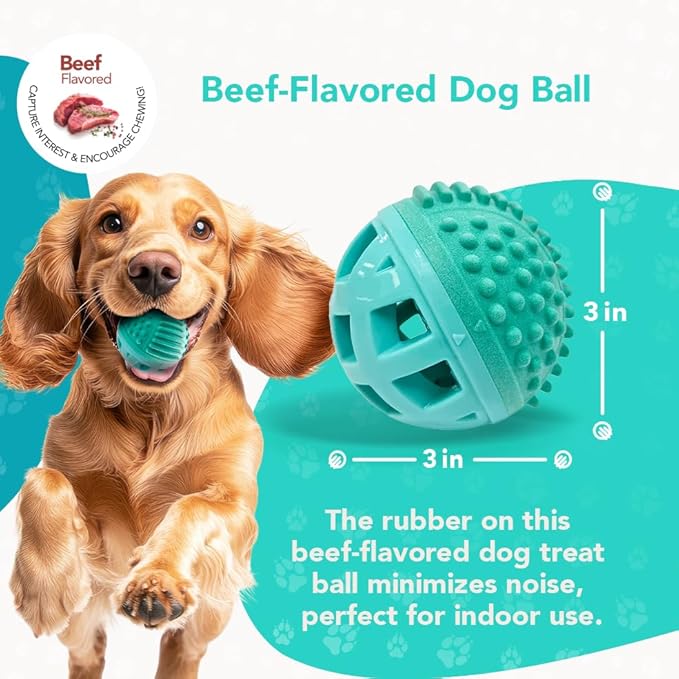 Treat Dispenser Ball Toy, Beef Flavored Interactive Dispensing, Floatable Dog Toys with Treats