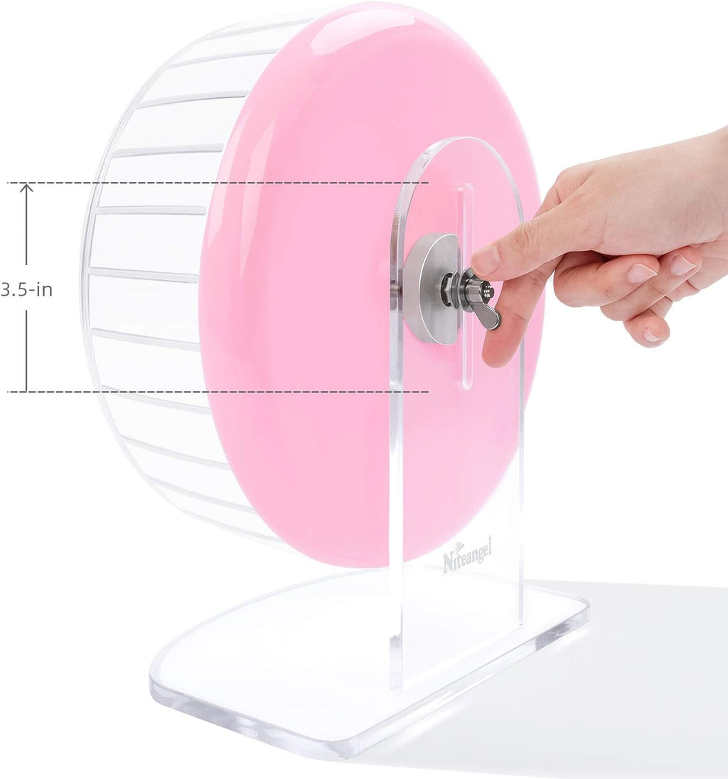 Niteangel Super-Silent Hamster Exercise Wheels: - Quiet Spinner Hamster Running Wheels with Adjustable Stand for Hamsters Gerbils Mice Or Other Small Animals (M, Pink)
