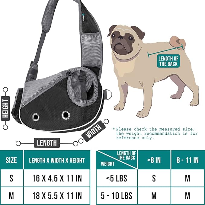 PetAmi Dog Sling Carrier for Small Dogs, Puppy Carrier Sling Purse, Dog Bags For Traveling, Carrying Bag to Wear Medium Cat, Adjustable Crossbody Pet Sling Travel Poop Bag Dispenser, Max 10 lbs, Black
