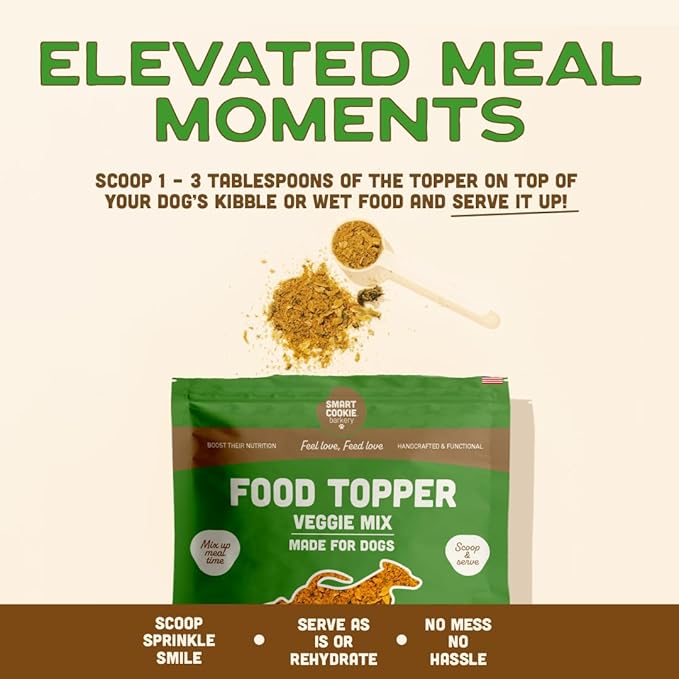 Smart Cookie Natural Dog Food Topper - Veggie - Dog Meal Mixer for All Ages - Vegan Food Topper for Picky Eaters and Boosting Nutrition - Non GMO, Made in The USA - 15 oz Bag (30 Day Supply)