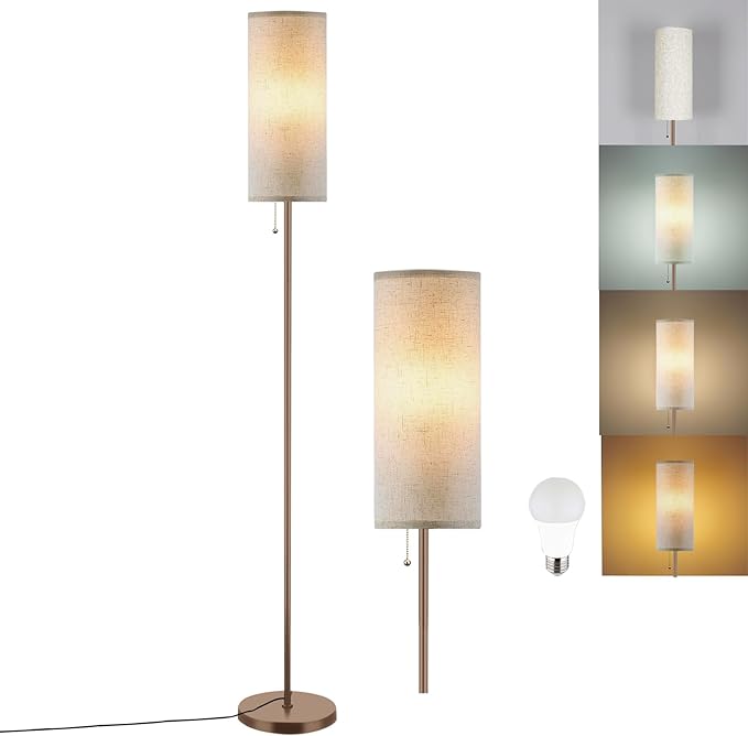 Floor Lamp for Living Room, Modern Standing Lamps with Lampshade, Minimalist Tall Lamp with Chain Switch for Living Room, LED Bulb Included (Beige+Brown)