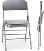 cyclone sound 2 Pack Folding Chairs with PU Padded Cushion and Back, Commercial Grade Metal Chairs with Comfortable PU Leather Cushion for Home and Office, for Indoor and Outdoor Events (2, Gray-PU)