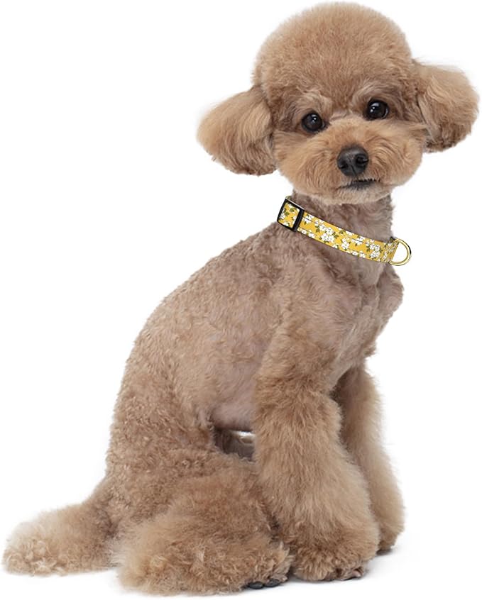 Reflective Dog Collar for Small Dogs, Cute Flower Theme Adjustable Heavy-Duty Nylon Puppy Collar for Boy and Girl Female, Soft Pet Accessories with Quick Release Buckle, Yellow