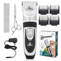 Pet Union Professional Dog Grooming Kit, Rechargeable, Cordless, Low Noise Dog Clippers for Grooming Thick Coats - Clippers, Nail Trimmer, Complete Grooming Set for Dogs, Cats and Other Pets (Chrome)