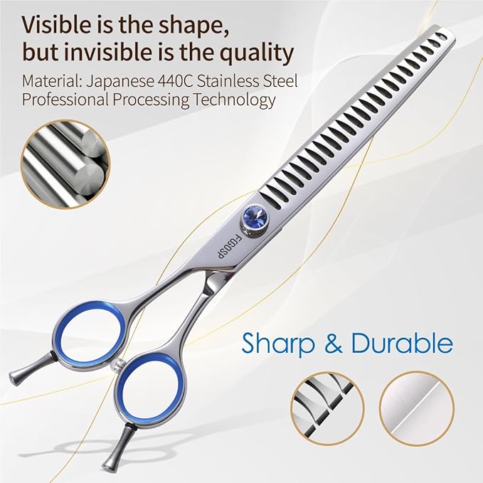 Chunkers Dog Grooming Scissors Left Handed 7.0'' Professional Thinning Shears for Dogs Pet Grooming Scissors Chunkers Shears Dog Grooming Japan 440C 70% Thinning Rate 18 Teeth(7.0'' Chunkers)