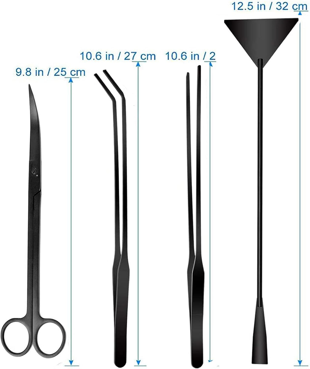 Aquarium Scissor Tweezers Spatula Tool - 4 in 1 Stainless Steel Aquatic Plants Aquascaping Tools Set for Fish Starter Kits & Aquariums Tank(Black)