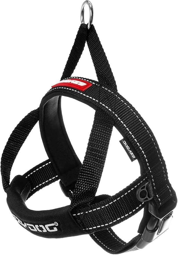 EzyDog Quick Fit Dog Harness, Soft Neoprene Padding - Medium, Black | Fast One-Click Buckle, Adjustable Fit, Strong Reinforced Materials, Reflective Stitching, No Pull Dog Harness, Easy Walking