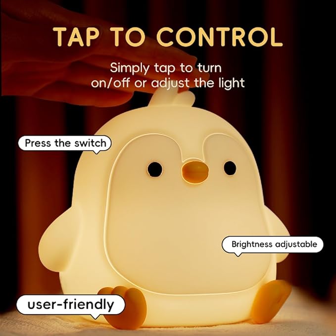 Penguin Night Light for Adults Kids,Dimmable Cute Silicone Animal Nightlight with 7 Colors and 30min Timer Penguin Lamp, Rechargeable Bedside Touch Lamp for Christmas Gifts Kawaii Room Decor