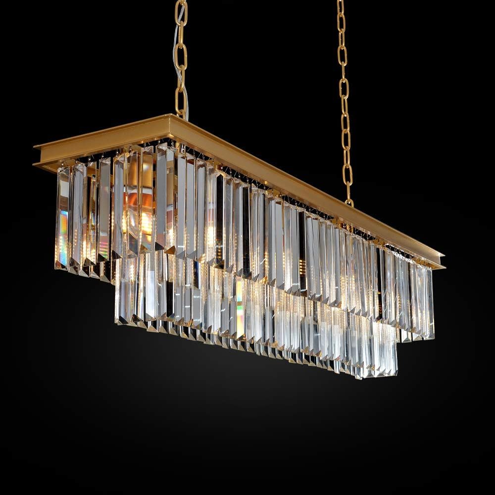 L39.4 W10.2 Gold Rectangle Modern Crystal Chandeliers Lighting Pendant Ceiling Lights Fixture Lamp for Dining Living Room
