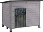 Aivituvin Large Dog House Outdoor Indoor Weatherproof Dog House for Small & Medium & Large Dogs with Unique All-Around Iron Frame＆Raised Feet（Grey）