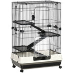 32"L 4-Level Small Animal Cage Rabbit Hutch with Universal Lockable Wheels, Slide-out Tray for Bunny, Chinchillas, Ferret, Black