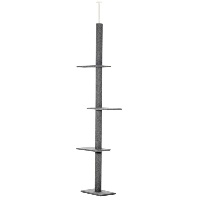 PawHut Floor-to-Ceiling Cat Tree Cat Climbing Tower With Sisal-Covered Scratching Posts Natural Cat Tree Activity Center For Kittens Cat Tower Furniture, Grey