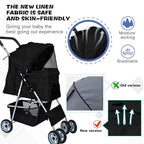 Dog Stroller for Small Dogs,Pet Stroller Strolling Cart 4 Wheels Folding Pet Gear Lightweight Waterproof with Storage Basket for Puppy Small Medium Dogs Cats for Travel,Black