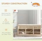 PawHut 45" Extra Large Wooden Hamster Cage, 3-Layer Chewproof Rat Cage with Opening Roof, Hut, Ramps, for Gerbil, Dwarf & Syrian Hamsters, Natural