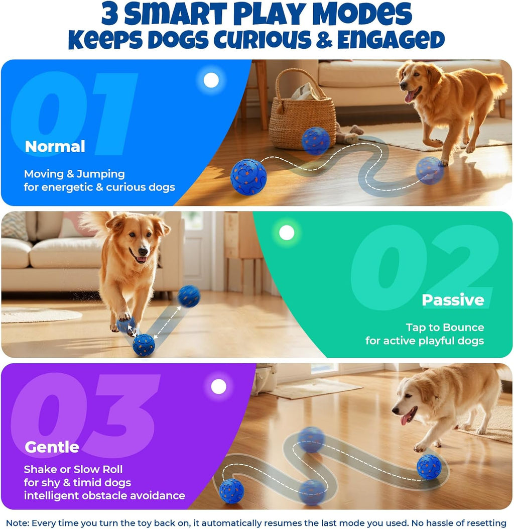 Dog Balls: Interactive Dog Ball Auto Rolling - Interactive Dog Toys for Aggressive Chewers - Bouncy & Throwable, Type-C Rechargeable, Washable, for Small & Medium & Large Dogs – Blue