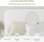 BarnFurin Boucle Upholstered Bed Frame King Size/Cloud Bed Frame/Soft Rounded Corners Headboard/Low Profile/No Box Spring Needed/White