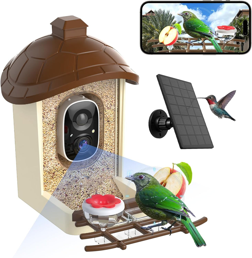 Bird Feeder with Camera, 2K HD Live Video, Smart Bird Cam Solar Powered with AI Birds Species Identification, Auto Capture Video, Instant Arrival Alerts, Best Gifts for Mom Dad
