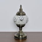 Turkish Moroccan Table Lamp Lantern with Handmade Mosaic Glass Lampshade Tiffany Style Bohemian Stained Glass Decorative Desk Lamps Bedside Night Lights for Bedroom (White Fancy)
