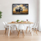 Rhino Large Wall Art Rustic Cool Wild Animal Rhinoceros Pictures Sunset Field Landscape Wall Decor Canvas Print Painting Artwork for Bathroom Living Room Bedroom 36L" x 24W"