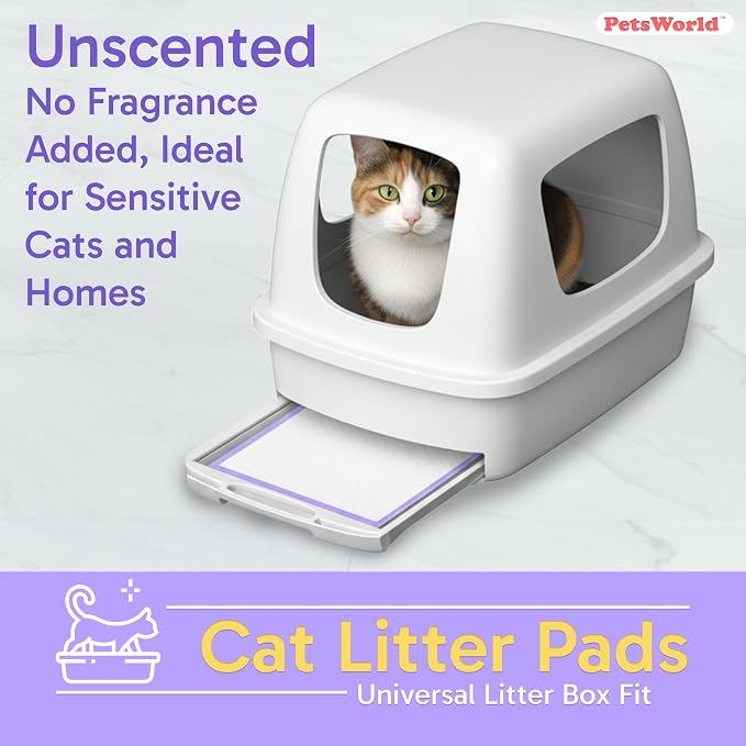 PetsWorld Universal Fit Cat Pad Refills for Litter Box, Unscented, Odor Control, Pack of 50