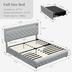Full Led Bed Frame with 2 Drawers, Platform Bed Frame Full Size with Storage and Adjustable Upholstered Button Tufted Headboard, Noise-Free, Solid & Stable, No Box Spring Needed, Velvet Grey