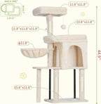 Hey-brother Cat Tree Tower, Scratching Posts with Cozy Condo, Padded Bed, Hammock, Plush Perch, Sisal Post and Ball for Indoor Kittens, 44.9 Inches, Beige MPJ009SM