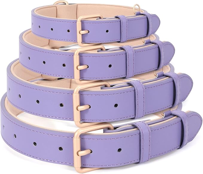 WHIPPY Leather Dog Collar for Small Medium Large Dog Adjustable Soft Breathable Leather Padded Puppy Collar with Alloy Buckle Heavy Duty Waterproof Classic Dog Pet Collar,Purple,M